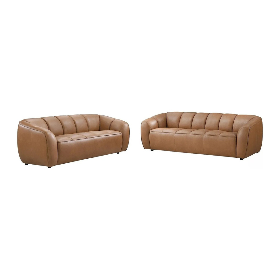 Couchgarnitur Pradoni aus Rindsleder in Kamel, bestehend aus einem 3-Sitzer und einem 2-Sitzer Sofa, gesteppt, Breite: 234 cm, Tiefe: 202.5 cm - Bild 2