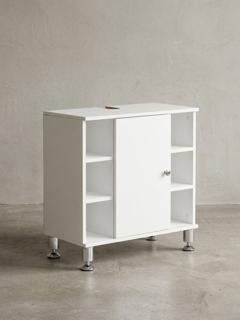 KADIMA DESIGN Moderner Badezimmer-Unterschrank mit Chromfarbenfassung und justierbaren Füßen, B/T/H: 64,0 x 32,0 x 60,0 cm - Bild 1