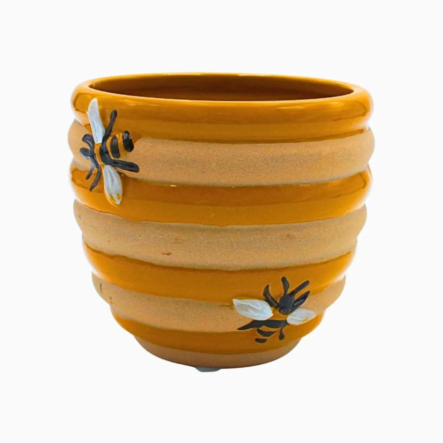 Dekohelden24 Keramik Blumentopf Bienentopf in Gelb Beige, B/T/H: 12 x 12 x 10 cm - Bild 2