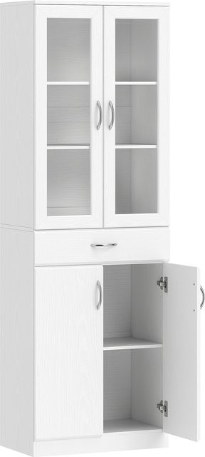 Aosom Küchenschrank Buffetschrank mit Glastür und Schubladen in Weiß, B/T/H: 60 x 35 x 180 cm - Bild 1
