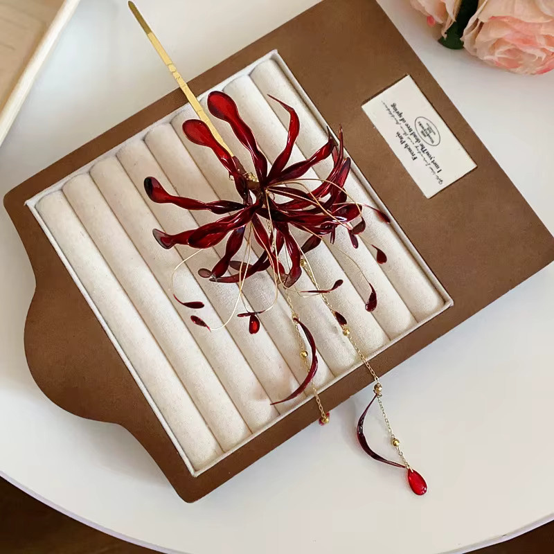 DooMei Haarspangen, rote Spinnenlilien, mit Quasten - Bild 2