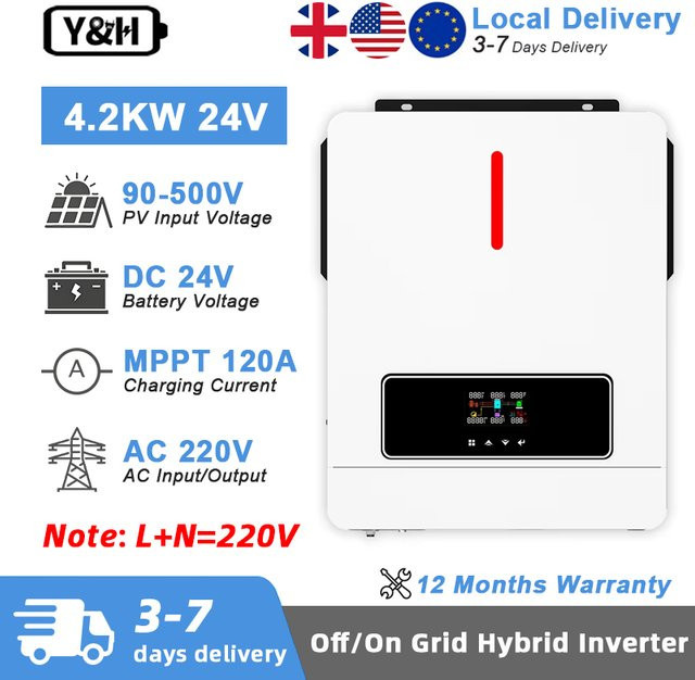 Y&H Hybrid-Solarwechselrichter 4,2 kW, 24V 220V, 120A MPPT Solarladeregler mit Dual-Output und reinem Sinus, Farbe: Weiß - Bild 1