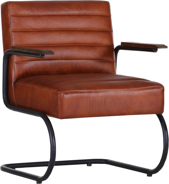 Polsterstuhl BARCELONA in Braun aus Leder und Mango mit Armlehnen, H: 78 cm, B: 65 cm, T: 62 cm - Bild 1