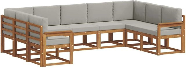 vidaXL Outdoor-Sofagarnitur 9-teilig aus Akazienholz mit Kissen in Natur und Grau - Bild 1