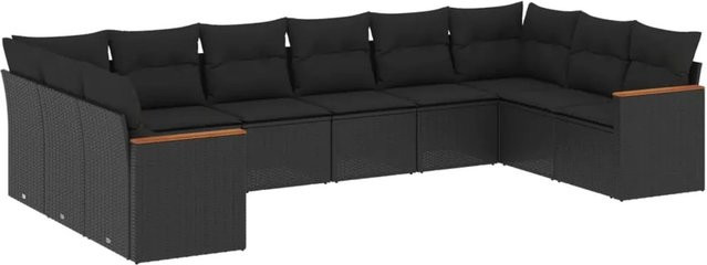 vidaXL 10-tlg Garten-Sofagarnitur aus Poly-Rattan in Schwarz mit Sitzkissen und Stauraum - Bild 1