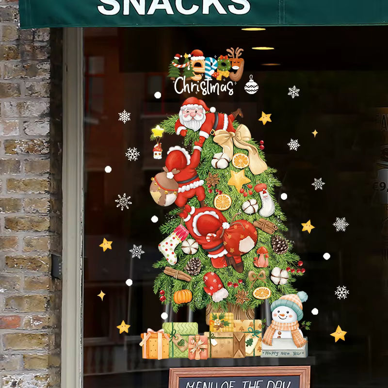 ZQNYCY Weihnachts Fenster Aufkleber mit Santa Claus, Weihnachtsbaum und Schneeflocken in Multicolor für Kinderzimmer und Home Dekoration - Bild 2