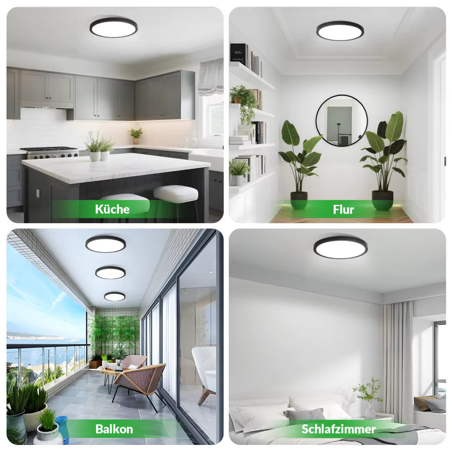 NETTLIFE Moderne Runde LED-Deckenleuchte Schwarz, 24W, Durchmesser: 30 cm, Höhe: 2,4 cm, Feuchtigkeitsbeständig und Staubdicht für Badezimmer und Küche - Bild 4