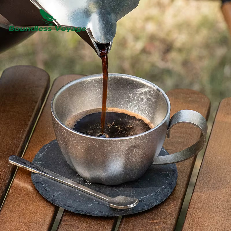 Boundless Voyage Doppelwandige Espressotasse aus Edelstahl mit Griff und Löffel, Silber - Bild 2