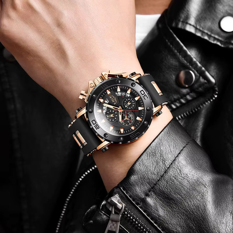 LIGE Chronograph, Quarz, Schwarz, Silikon, Herren - Bild 4