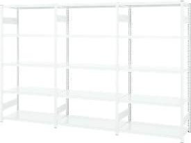 Regalkombination ORDO Professional in Verkehrsweiß, 1 Grundregal und 2 Anbauregale mit 15 verstellbaren Böden, modularer Aufbau aus Stahlblech, B: 398,0 cm, T: 63,5 cm, H: 250,0 cm - Bild 1