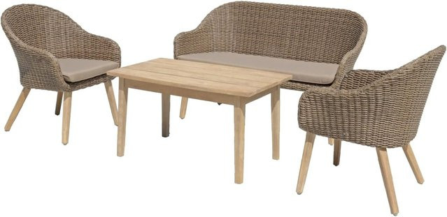 DELUKE Garten-Sitzgruppe LISBON 4-teiliges Gartenmöbel-Set aus Akazie und Kunststoffgeflecht in Braun - Bild 1