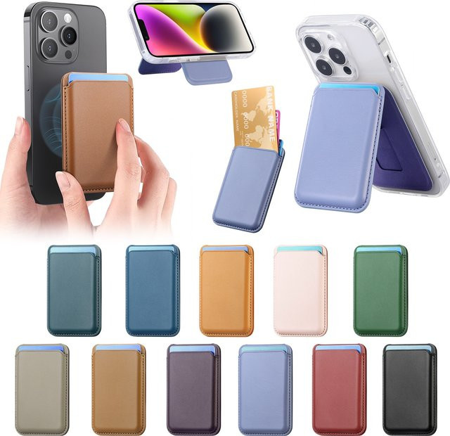 Magnetische Flip-Wallet Kartenhalter Ledertasche mit Standfunktion für MagSafe kompatible iPhones und Samsung Galaxy S24 S25 in Blau - Bild 1