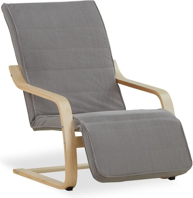 Homestyle4u Relaxsessel in Grau aus Cord mit Schichtholz-Gestell aus Birke, B/T/H: 76,5 x 62,5 x 94 cm - Bild 1