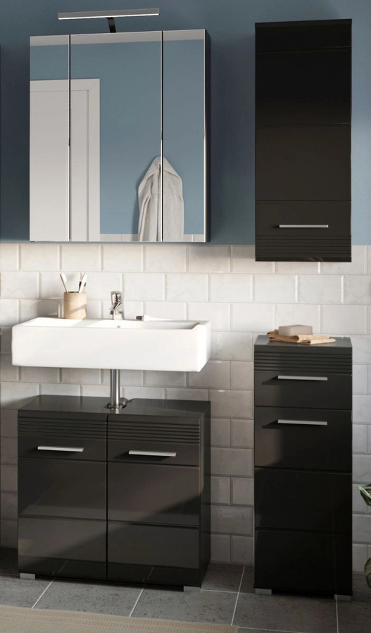 Badmöbel Set Leon von Inn.Furn in Schwarz Hochglanz, 4-teilig, B: 105 cm, H: 182 cm - Bild 1