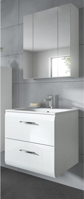Inn.Furn Badmöbel-Set Cover 2-teilig in Weiß Hochglanz mit Spiegelschrank und Waschtischunterschrank, Breite: 60 cm - Bild 1
