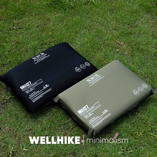 WELLHIKE Outdoor SWS Wild Trail Aufblasbares Campingkissen mit Langsam-Rebound als Nackenstütze für Reisen in Grün und Schwarz - Bild 1