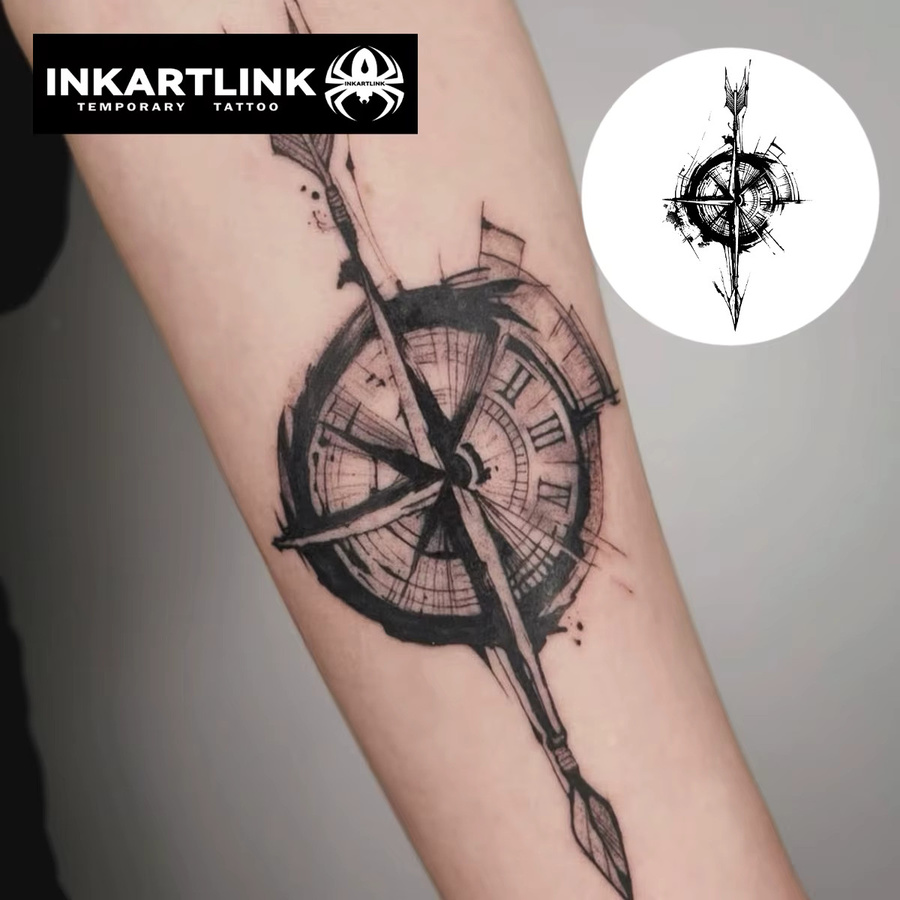 INKARTLINK Kompass temporärer Tattoo-Aufkleber, wasserfest, semi permanent - Bild 2