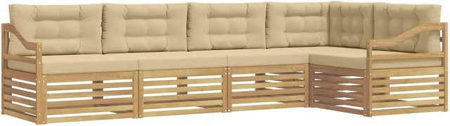 vidaXL Outdoor-Sofagarnitur in L-Form aus Akazienholz mit Kissen, Weiß und Beige - Bild 1