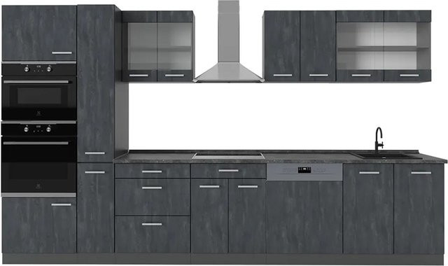 Vicco Küchenzeile R-Line in Schwarz Beton und Anthrazit mit Arbeitsplatte, Breite: 350 cm, Höhe: 207 cm, Tiefe: 60 cm - Bild 2