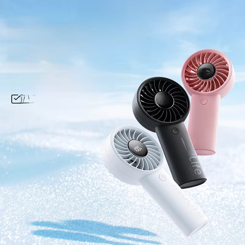 JISULIFE Handventilator mit 5 Stufen, 5000 mAh Akku, LED-Anzeige und USB-Ladefunktion, Grau/Mehrfarbig - Bild 1