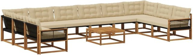 vidaXL Outdoor-Sofagarnitur in U-Form aus Akazienholz mit 11 Textilene-Kissen in Natur-Beige - Bild 1