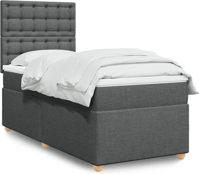 vidaXL Boxspringbett Hybrid mit Matratze und Taschenfederkern in Dunkelgrau und Weiß, B/T: 90 x 200 cm - Bild 1