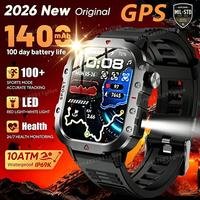 Ola Esporte HW12 Militärische Outdoor GPS Smartwatch für Herren in Silber mit Herzfrequenzmessung, Bluetooth-Anruf und 10ATM Wasserdichtigkeit - Bild 1