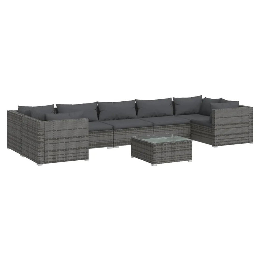 vidaXL 8-teiliges Garten-Lounge-Set aus Poly Rattan in Grau-Anthrazit mit Kissen und Couchtisch - Bild 2