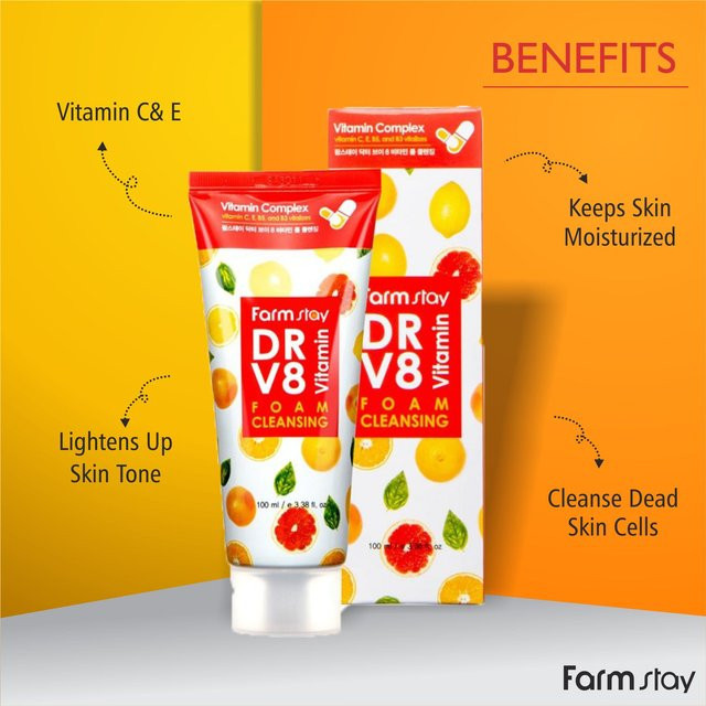 Farm Stay DR V8 Vitamin Schaumreiniger, 100 ml, Vitamin C, Niacinamid - Bild 1