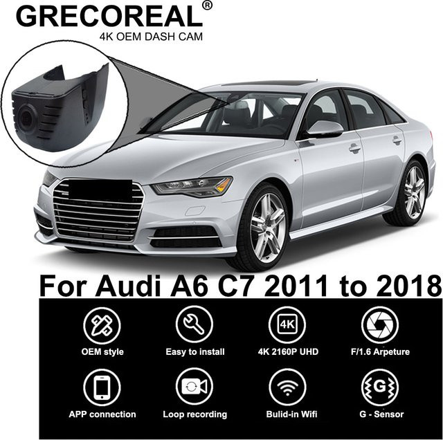 GRECOREAL 4K Dash Cam Dual Dashcam Set mit WiFi und App-Steuerung in Schwarz, kompatibel mit Audi A6 C7 - Bild 1