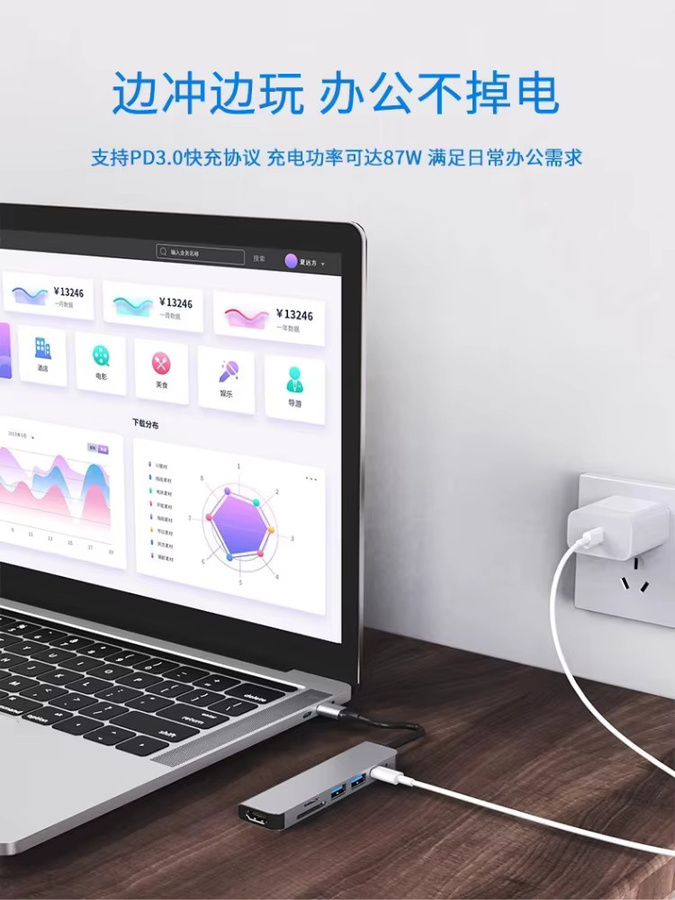 DIXSG USB-C Dockingstation Adapter mit USB-A, TF, SD und PD Anschluss für MacBook, iPad Pro und Samsung Dex - Bild 7