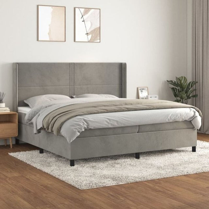Vidaxl Boxspringbett mit Matratze in Grau und Weiß aus Samt und Massivholz B/T/H: 200 x 200 x 118 cm - Bild 1