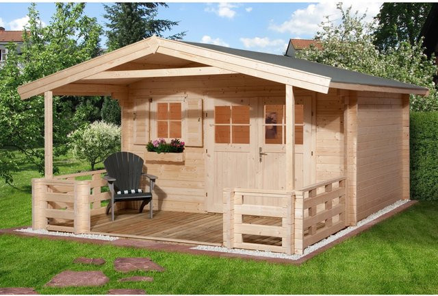 WEKA Gartenhaus 136 B Gr.2 in Beige mit Satteldach und Blockbohlenbauweise, B/H/T: 460 x 262 x 590 cm - Bild 1