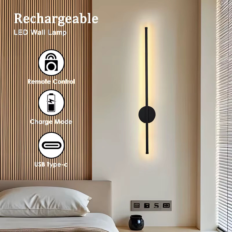 HAULVANG LED-Wandleuchte in Schwarz, kabellos und batteriebetrieben mit USB-Typ-C-Ladefunktion, dimmbar mit Touch-Schalter und 3 CCT Lichtfarben - Bild 3