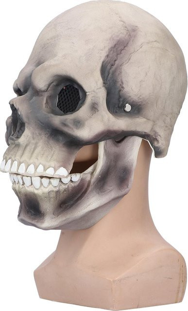 OutsideWorld Halloween Totenkopfmaske, Vollkopf, Leuchtende Augen, mit Beweglichem Kinn, dunkelgrau - Bild 1