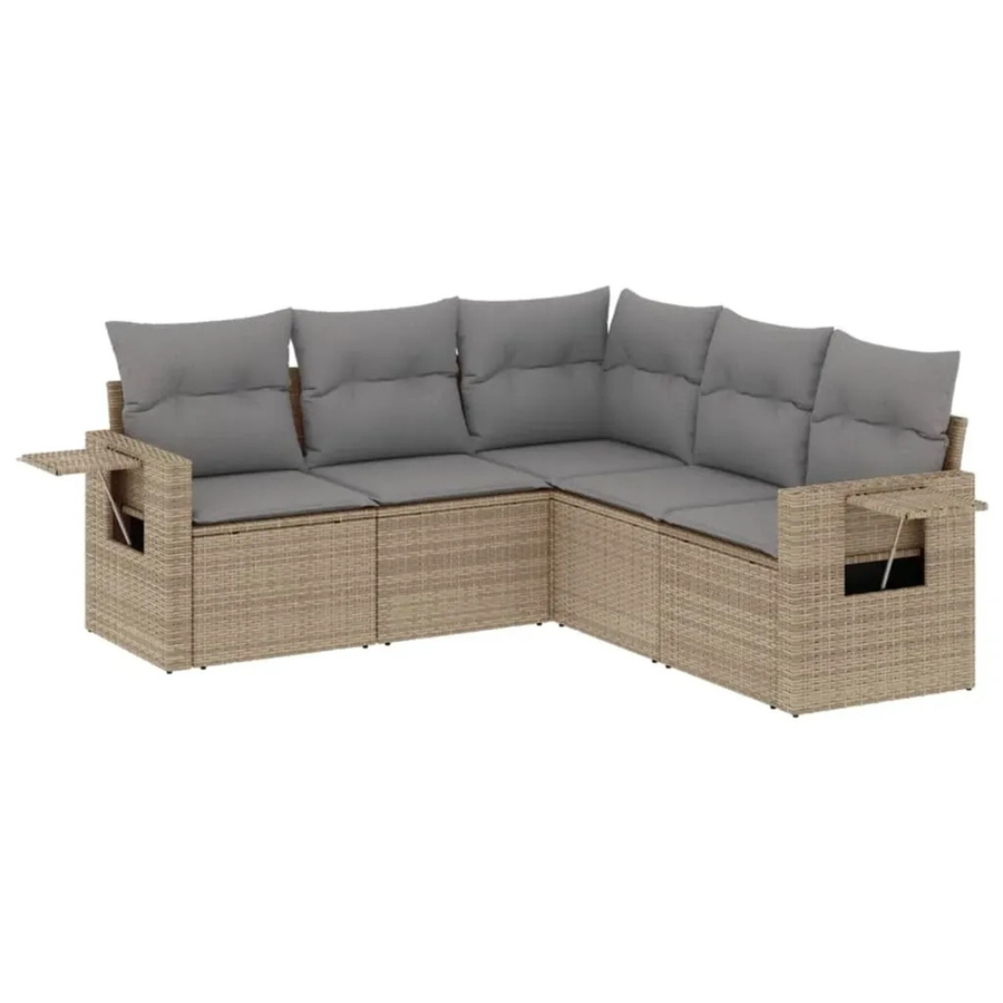 vidaXL 5-teilige Garten-Sofagarnitur in L-Form aus Poly-Rattan mit Kissen in Beige-Grau - Bild 2