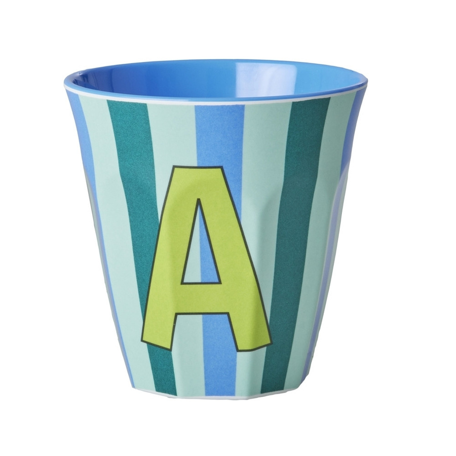 Rice Melamin Becher Buchstabe A mit Streifen in Blau, 250 ml - Bild 1