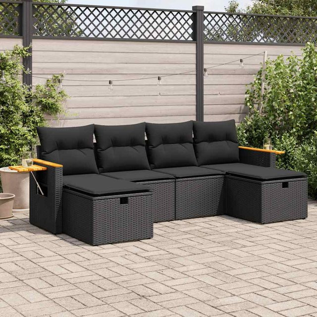 vidaXL 6-tlg. Garten-Sofagarnitur aus Polyrattan in Schwarz mit UV-beständigen Kissen - Bild 3