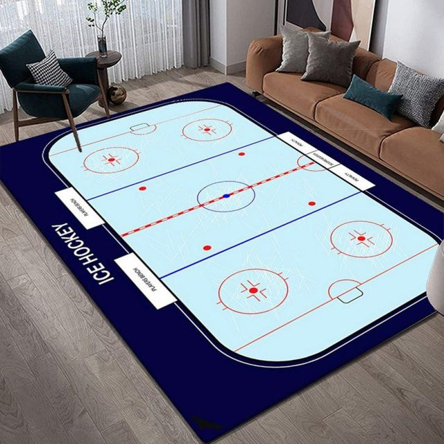 Rutschfester Bereichsteppich Karpetti mit Eishockey-Muster in Blau, Waschbarer Flanellteppich für Küche, Wohnzimmer oder Schlafzimmer, B/T: 40 x 60 cm - Bild 1