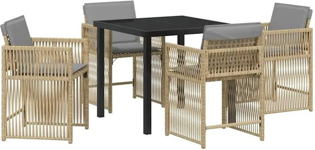 vidaXL Garten Essgruppe 5-teilig aus Poly-Rattan und Glas in Beige, B/T/H: 80 x 80 x 73 cm - Bild 1