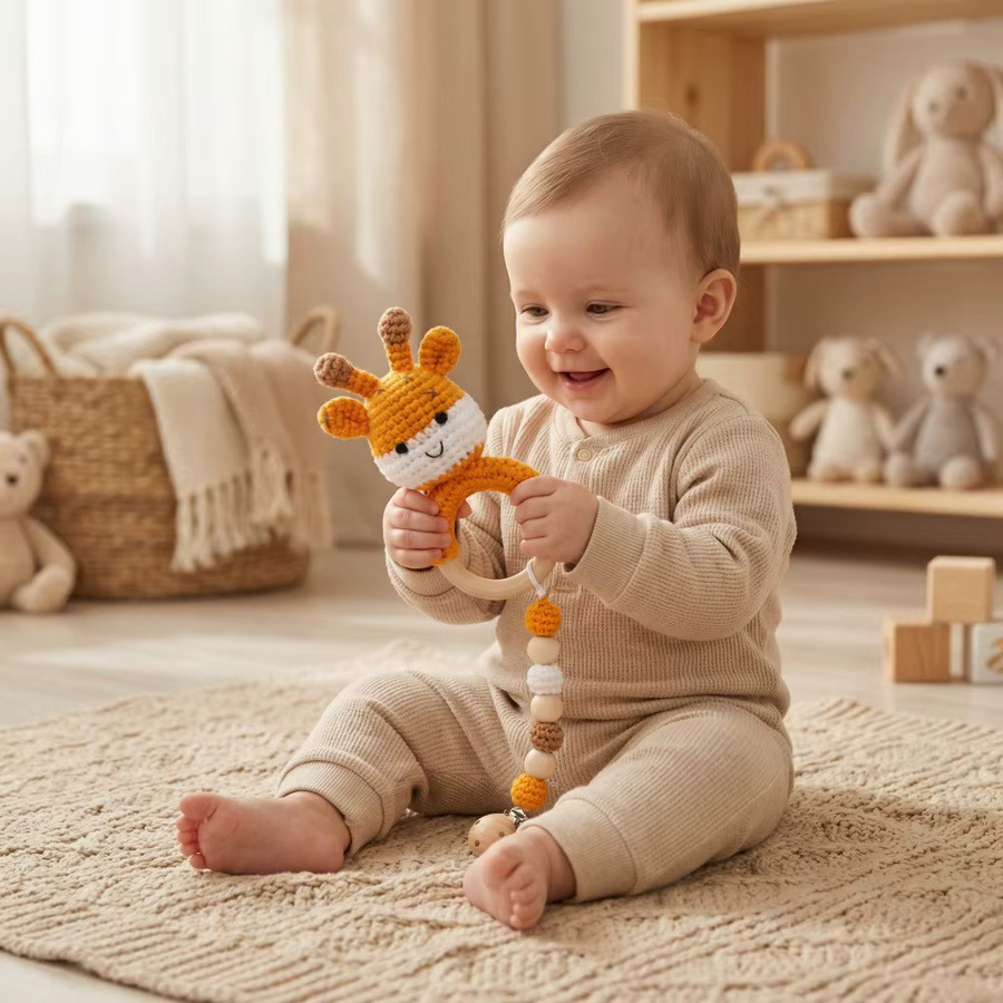 Theeper Handgefertigtes Baby-Rassel-Spielzeug aus Wolle in Hirsch-Optik als weiches Beißspielzeug für Säuglinge und Kleinkinder - Bild 2