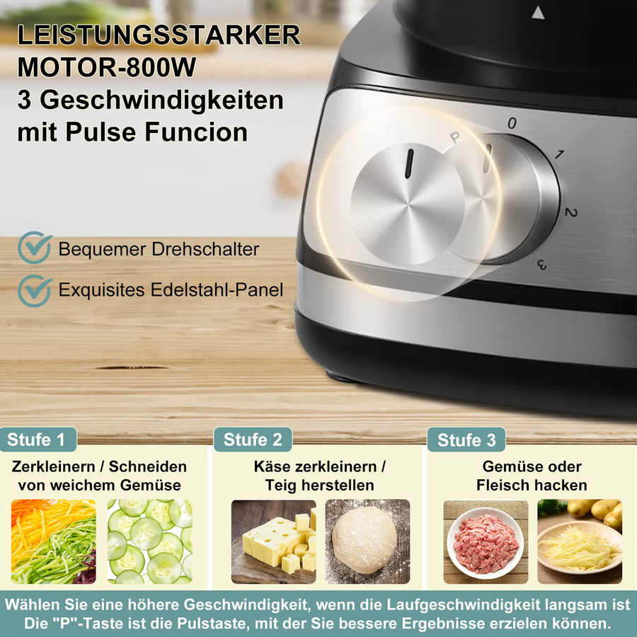 Topstrong 8-in-1 Fleischzerkleinerer Küchenmaschine in Silber mit 800W und 3 Geschwindigkeiten - Bild 3