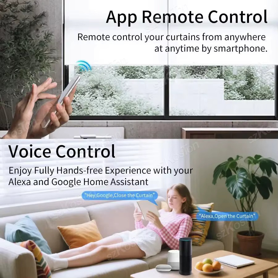SZKOSTON Smart Vorhang Schalter Modul für Rollos und Shutter, WiFi oder Zigbee, Tuya Smart Life App Steuerung, Sprachsteuerung mit Alexa und Google, Weiß - Bild 2