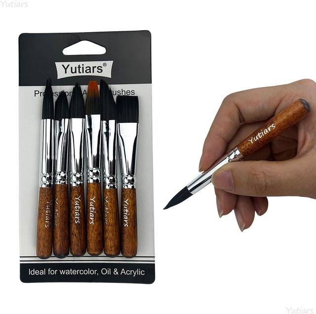 Yutiars Mini Reise-Malstift-Set 6-teilig professionelles Premium-Kunst-Wasserfarben-Gouache-Skizzier- und Zeichenpinsel-Set aus Holz - Bild 1