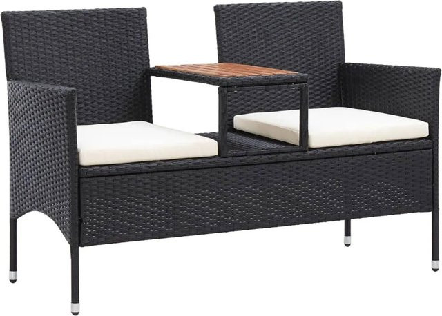 furnicato 2-Sitzer-Gartenbank mit Teetisch aus Poly Rattan und Akazienholz in Schwarz, Breite: 143 cm - Bild 1
