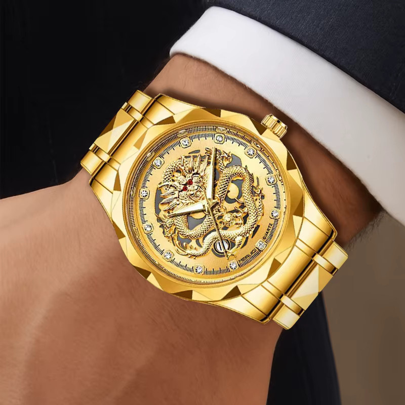 MEIRUIQI Armbanduhr, Quarz, Edelstahl, Gold, Gelbes Zifferblatt, Herren - Bild 5