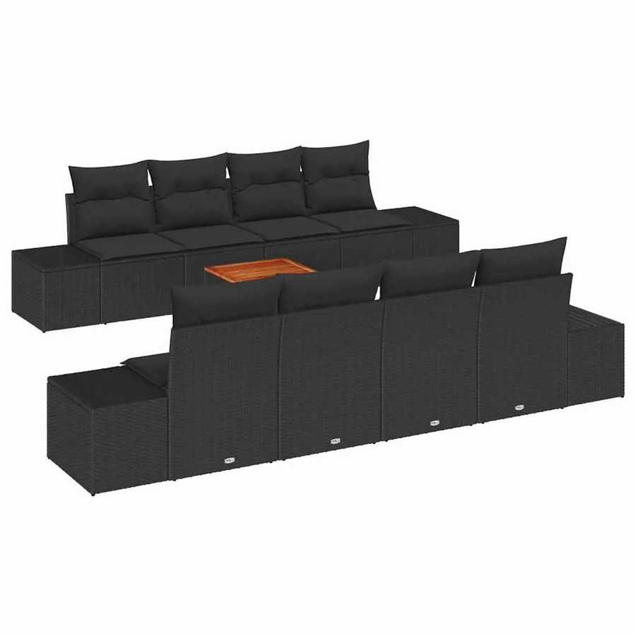 vidaXL Garten-Sofa-Set aus Poly-Rattan in Schwarz mit 9 Teilen, U-Form, inklusive Kissen und Tisch - Bild 2