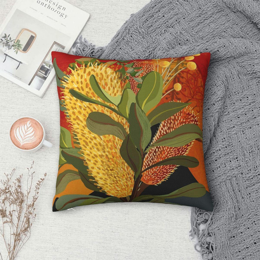Banksia Florals Botanischer Kissenbezug Orange mit Blumenmuster aus Polyester und Leinen, B/B: 45 x 45 cm - Bild 4
