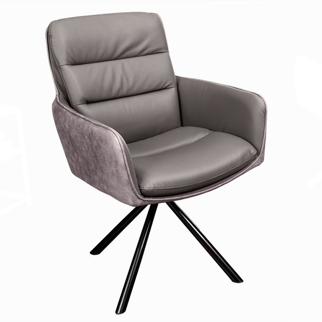 riess-ambiente Stuhl BIG GEORGE in Taupe aus Echtleder und Microfaser mit Armlehnen im Retro-Design, drehbar - Bild 1