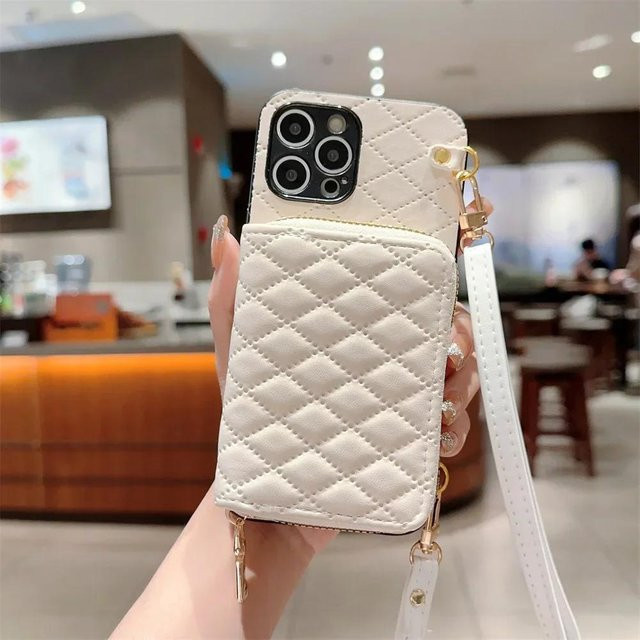 Yiran Crossbody Handyhülle aus Leder mit Reißverschluss und Kartenfach für iPhone, Farbe: Weiß - Bild 1